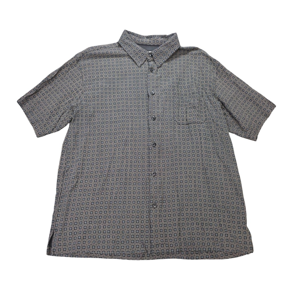 Pronto Uomo Silk Button Down Shirt Men's Size XXL Black Geometric Short Sleeve